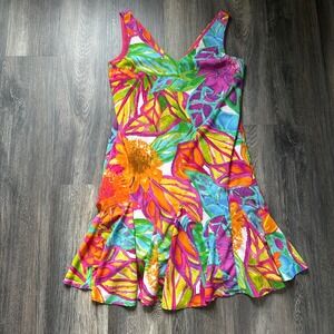 Lauren Ralph Lauren Tropical Floral VNeck Godet Hem Sleeveless Dress Pink